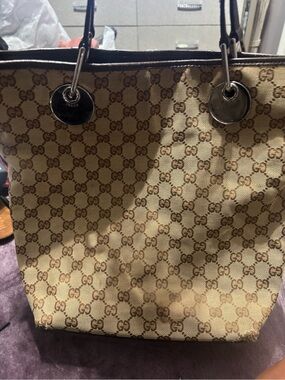 Gucci Beige GG Canvas Tote with Dark Brown Trim